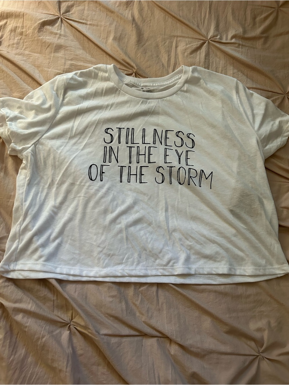 Active Yoga Gym White Graphic cropped Tee - "Stillness In The Eye Of The Storm"